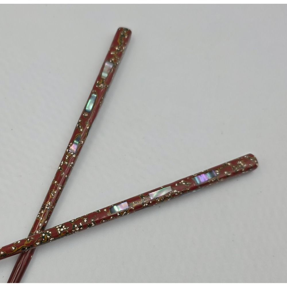 VTG Wakasa Nuri Japanese Lacquer Chopsticks Mother of Pearl Inlay 6.5" Pair‎ MOP